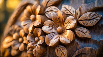 Intricate floral wood carving detail, showcasing craftsmanship and artistry.