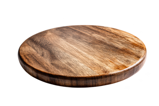 Round wooden tabletop brown wood grain texture surface dark food high on transparent background