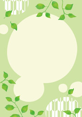 和風モダンな縦型背景素材（緑の葉と丸模様）