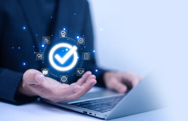 Quality certification mark on white background. Audit, Business, Assurance, Control, Digital,...