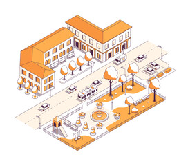 Urban architecture and playground - vector isometric illustration