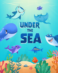 set of marine animals under the sea