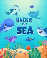 Fototapete Rund set of marine animals under the sea © mollicart