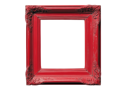 Detailed Picture of Red Picture Frame Isolated on Transparent Background