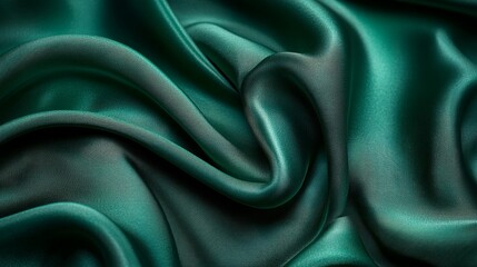 Obraz premium Luxurious emerald green silk fabric with elegant folds and drapes.
