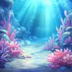 Fototapeta premium Vibrant underwater scene filled with coral and sunlight.