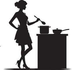 A silhouettes chef holding a ok sign with hand isolated on white background