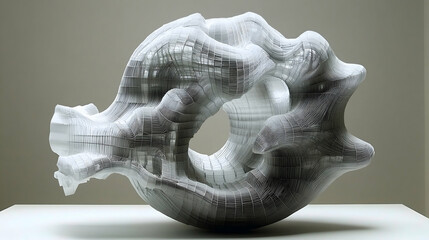Naklejka premium Organic sculpture of layered sheets creates a complex form with light and shadow play