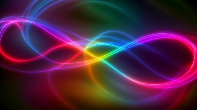 Looped abstract striking pattern of glowing, colorful lines that twist and spiral continuously, emanating light in a mesmerizing spectacle. Seamless footage.