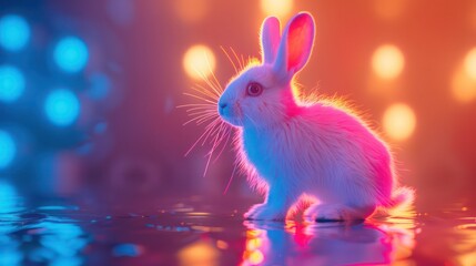 Rabbit neon lights vivid animal stock image