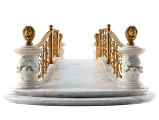 Elegant marble bridge with golden railing and lion statues 3d rich royal on transparent background