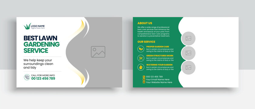 Lawn Mower Garden or Landscaping Service Postcard Template. Eddm Postcard Design, Event Card Design, Direct Mail Template, Invitation Design. leaflet, grass, equipment, gardener