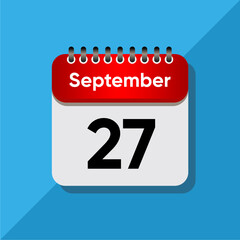 Fototapeta premium September Calendar Flat Vector – Red Date on Soft Blue Background