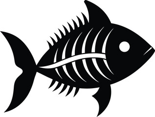 Fish Skeleton in Black | Bold Nautical Silhouette Vector for Print, Craft & Edgy Design Themes