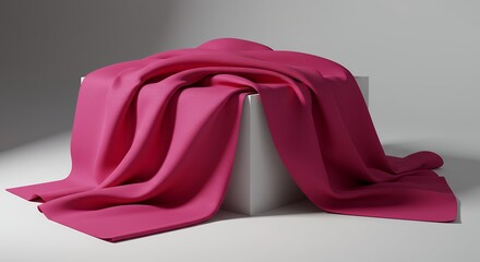 Pink Fabric Drape on White Cube