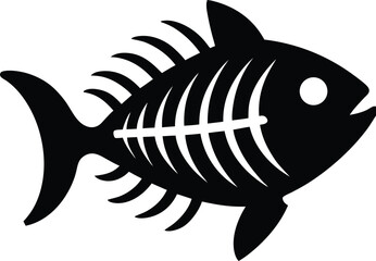 Fish Skeleton in Black | Bold Nautical Silhouette Vector for Print, Craft & Edgy Design Themes