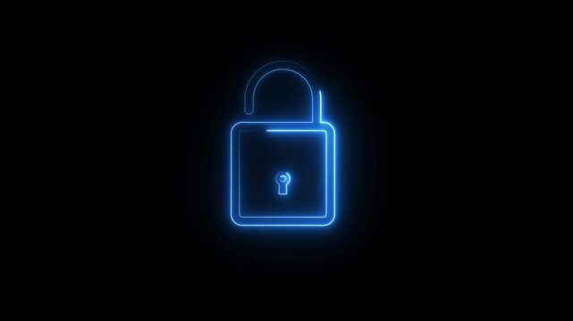 Neon lock icon animated video