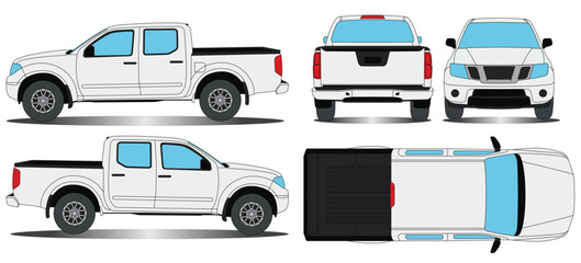 Pickup Car Vector frontier. Side, Front, Back, Top Views Isolated Background © Deden Irfandi
