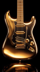 Shiny Gold Electric Guitar with Glossy Finish and Stylish Design on Black Background