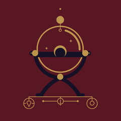 Celestial model in gold and black against a deep red background  Magic ritual Magic ball