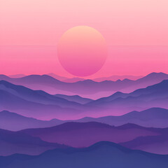 Fototapeta premium Tranquil sunset over hills serene landscape digital art peaceful environment aesthetic view warm gradient tones