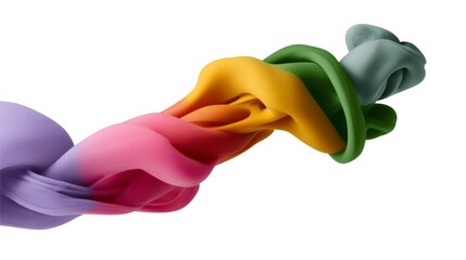 Colorful, long, twisted piece of fabric. The colors are bright and vibrant, creating a sense of energy and movement. The fabric appears to be made of a synthetic material, which gives it a shiny