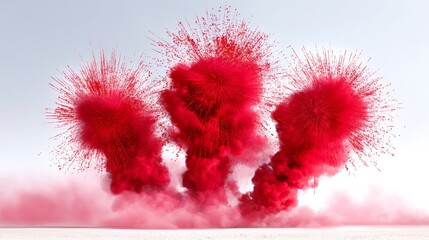 Red explosion of smoke and fire is depicted in the image. The red color of the smoke and fire creates a sense of danger and excitement. The explosion is surrounded by a white background