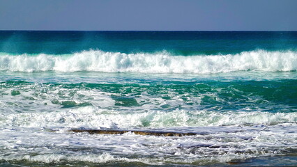 Ocean Waves Crashing Scenic Horizontal Bright Blue Concept