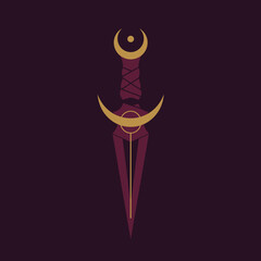 Mystical dagger with crescent moon design on dark background  Magic ritual