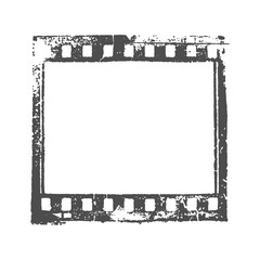 Film frame print, worn scratched old grunge film, vintage frame. Video or film overlay, cinema, stamp.
