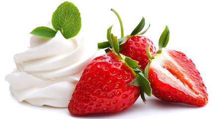 A strawberry with a green leaf on top
