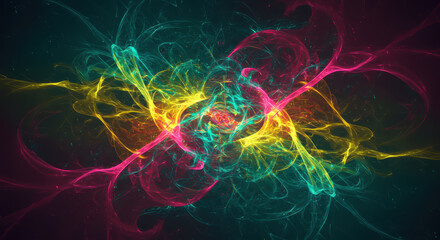A stunning display of intertwined colorful patterns against a dark, captivating backdrop.