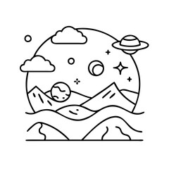 alien planet landscape icon, alien planet landscape line art - simple line art of alien planet landscape, perfect for alien planet landscape logos and icons