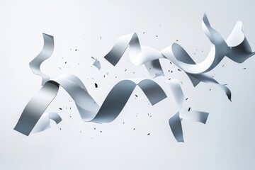 Abstract ribbons with confetti floating on a light gradient surface