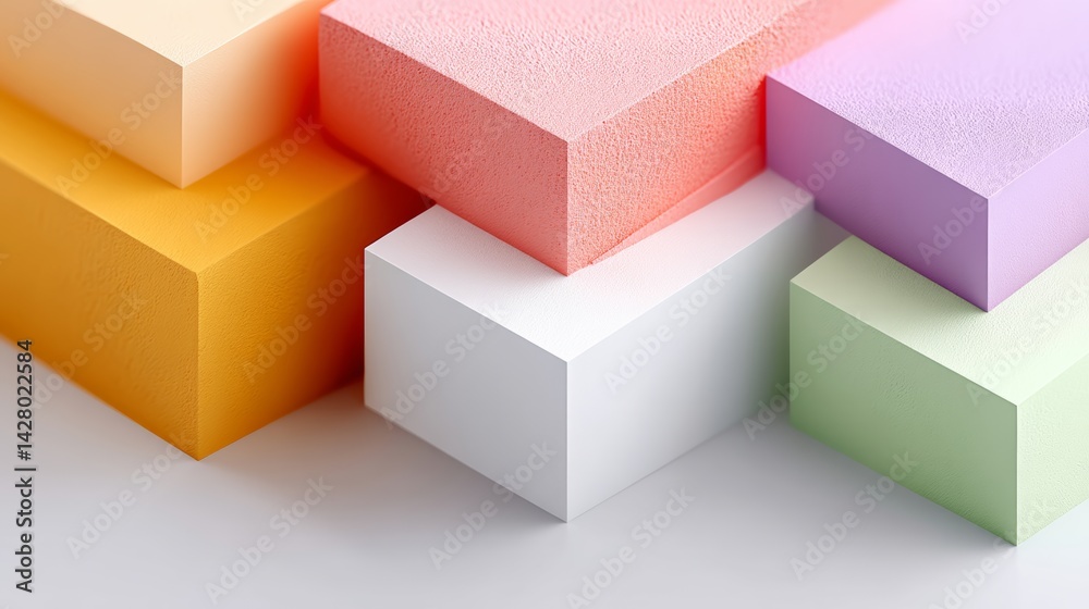 Poster stack of colorful foam blocks with a white block in the middle. the blocks are arranged in a way tha