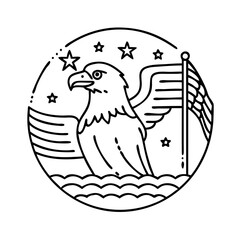 bald eagle with flag background icon, bald eagle with flag background line art - simple line art of bald eagle with flag background, perfect for bald eagle with flag background logos and icons
