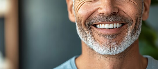 Cosmetic dental cleaning and hygiene services are provided to a senior man, shown with a stock smile and clean teeth