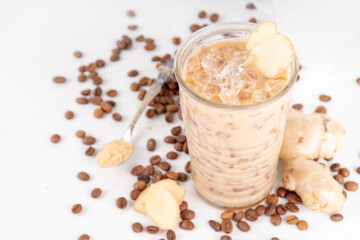 Cold brewed ginger coffee latte cup