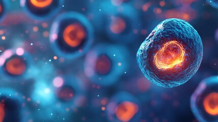 Naklejka premium Microscopic Cellular World: A Vivid Depiction of Cell Structures and Processes