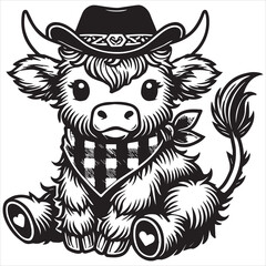 Fototapeta premium Cute baby cow face highland vector file