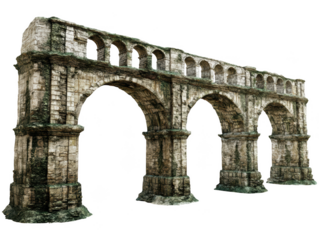 Ancient stone arch bridge ruins overgrown with moss texture 3d old grey on transparent background