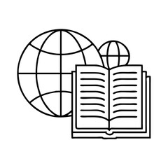book and globe icon, book and globe line art - simple line art of book and globe, perfect for book and globe logos and icons