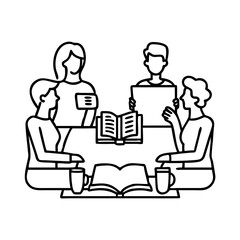 book club gathering icon, book club gathering line art - simple line art of book club gathering, perfect for book club gathering logos and icons