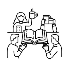 book club gathering icon, book club gathering line art - simple line art of book club gathering, perfect for book club gathering logos and icons