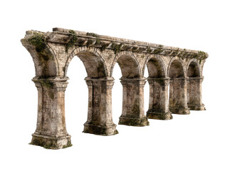 Fototapeta premium Ancient stone arch bridge ruins architectural detail 3d model render old on transparent background