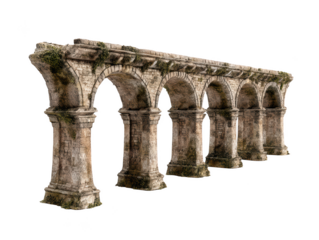Ancient stone arch bridge ruins architectural detail 3d model render old on transparent background