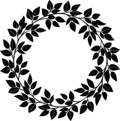 Round Leafy Frame Silhouette in Black | Nature Wreath Vector Design for Print & Cut – EPS Format File
