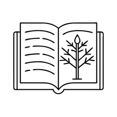 book with tree illustration icon, book with tree illustration line art - simple line art of book with tree illustration, perfect for book with tree illustration logos and icons