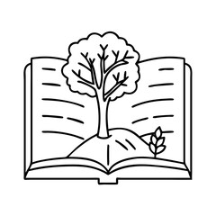 book with tree illustration icon, book with tree illustration line art - simple line art of book with tree illustration, perfect for book with tree illustration logos and icons