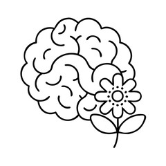 brain with flower icon, brain with flower line art - simple line art of brain with flower, perfect for brain with flower logos and icons